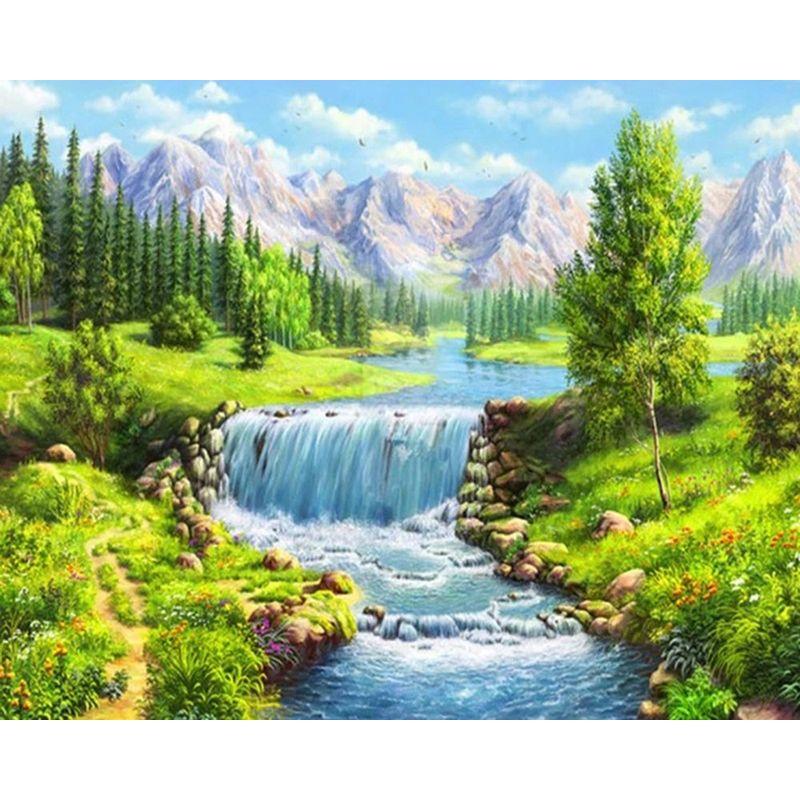 Diamond Embroidery Waterfall Landscape Picture Of Rhinestone 5D Diamond Painting Mosaic Needlework Handmade Gift