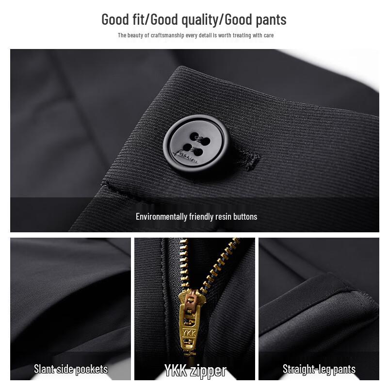 ROMON Men's Wrinkle-Free Four-Way Stretch Straight-Leg Casual Pants