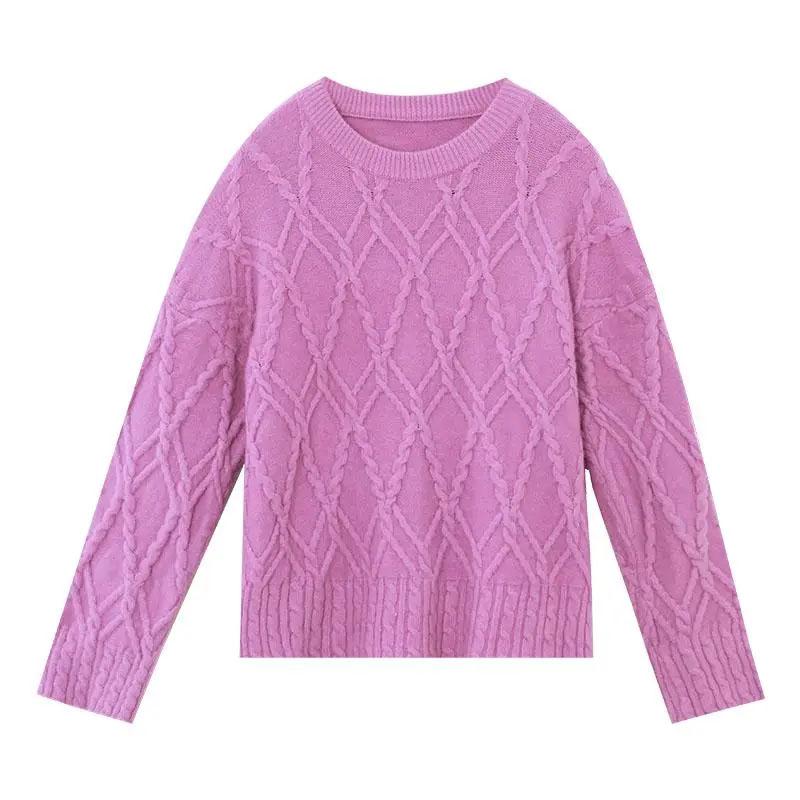 White Knitted Fried Dough Twist Women Sweater Loose Knit Pullover Simple Casual Commute Sweet Long Sleeve Top Bottoming Shirt