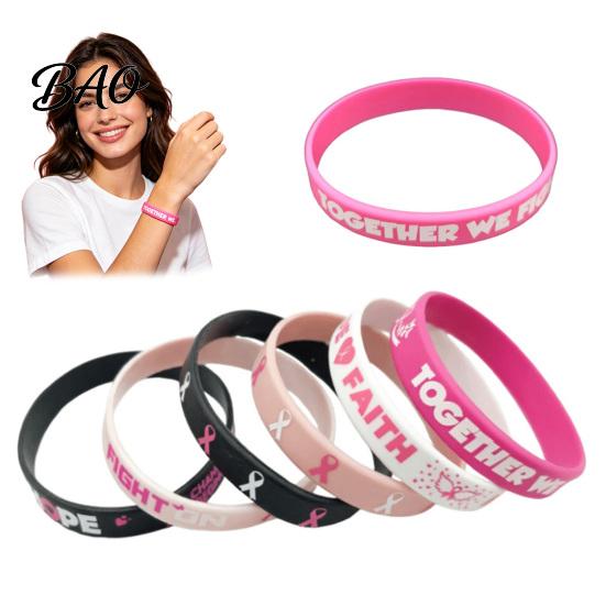 Encouragement Bracelet for Women Health 6 Pcs Breast Cancer Awareness Bracelets Women, Pink Ribbon Silicone Wristbands Wristbands, Hope Faith Strength