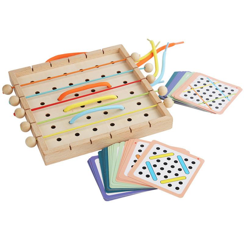 2 In 1 Logical Thinking Development Toy, Concentration Training Teaching Aids Elastic Rope And Threading Rope Game With Cards