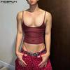 Summer Women Men Strap Sleeveless Hollow Out Mesh Sheer Club Beach Crop Tank Tops