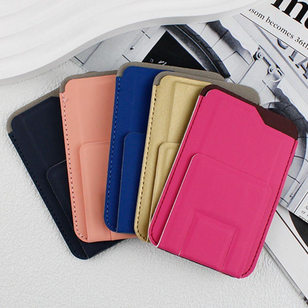 PU Leather Cell Phone Card Holder Card Case Stick-on Phone Stand Phone Holder Bracket Standing