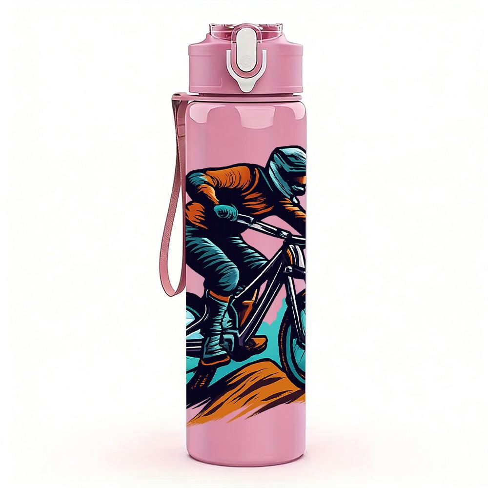 1PC Mountain Bicycle Rider 750ml Color Plastic Sports Water Bottle Leakproof Flip Straw Lid Suitable for Sports Office Home Use