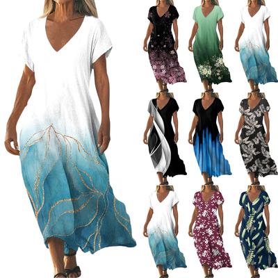 Модное женское летнее пляжное платье с V-образным вырезом и коротким рукавом с цветочным принтом