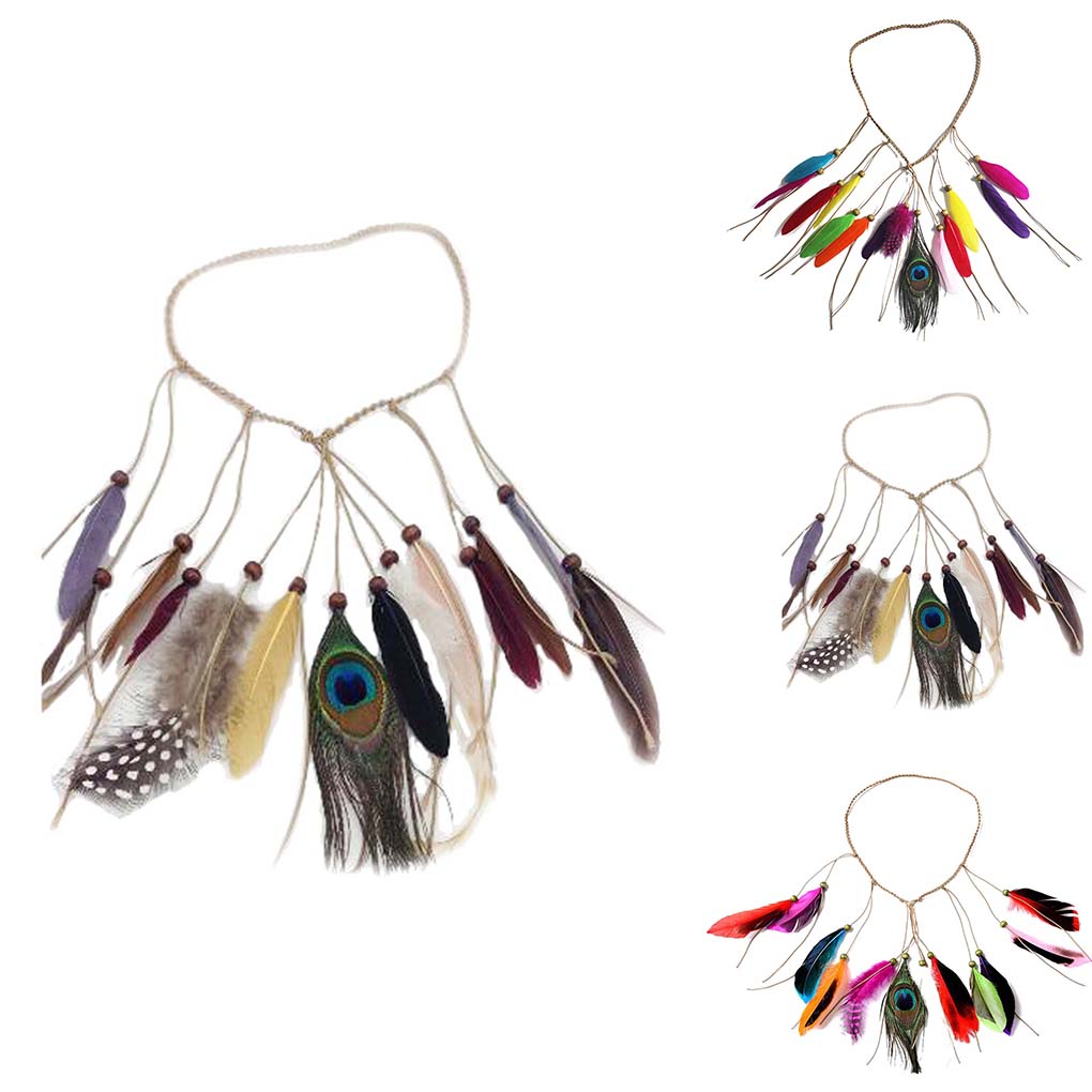 Индийская повязка на голову Богемная повязка для волос Фестивальный головной убор Бохо Хэллоуин Обруч для волос Косплей Головной убор