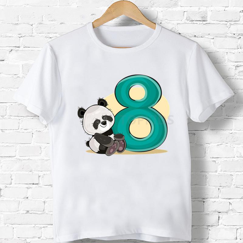 Детская футболка для мальчиков/девочек с днем ​​рождения, панда, номер 1–9, футболка с принтом банта, забавная футболка с героями мультфильмов, детская подарочная одежда