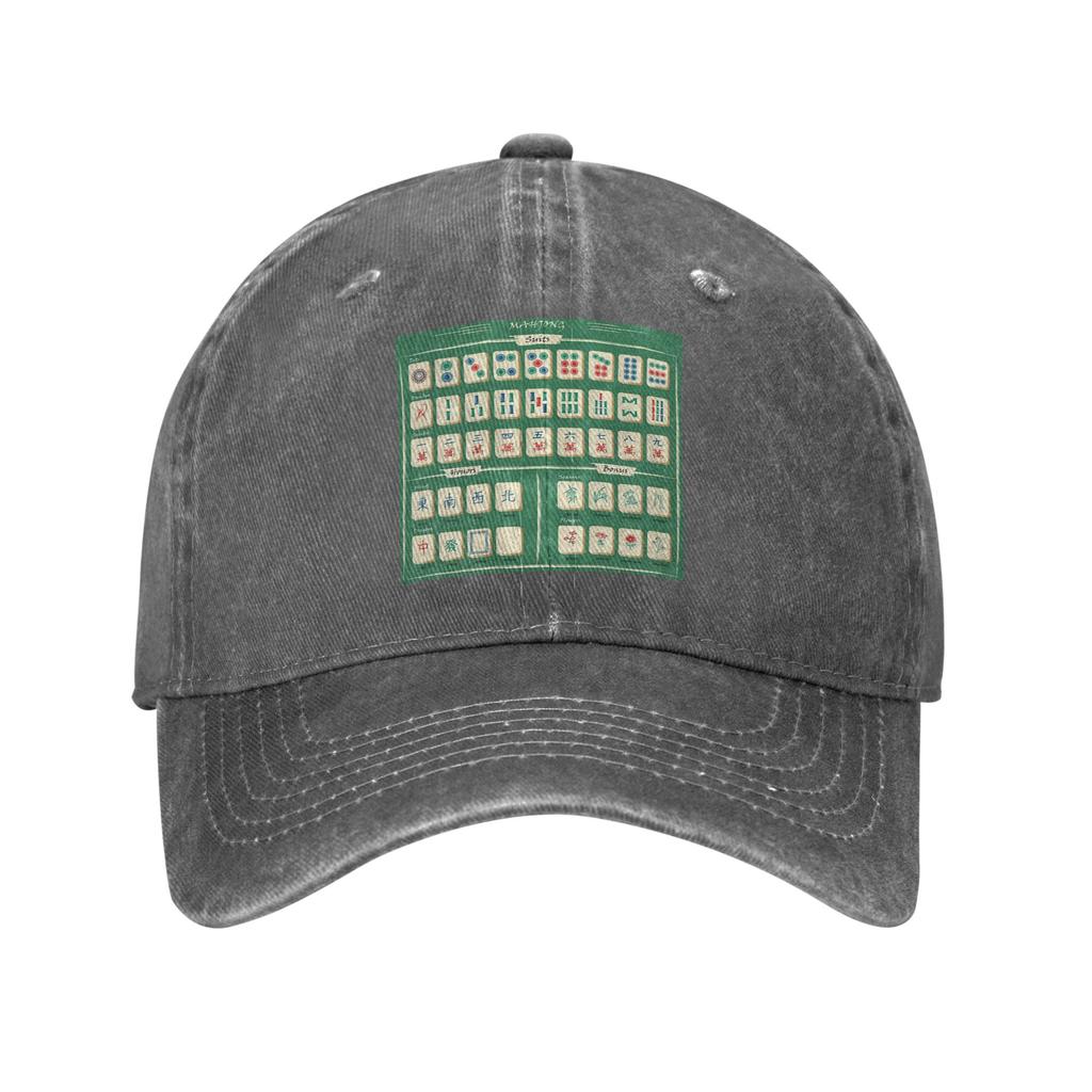 Mahjong Tile Pattern Baseball Caps Washed Denim Hats Adjustable Casquette Sports Baseball Cowboy Hat for Unisex Women