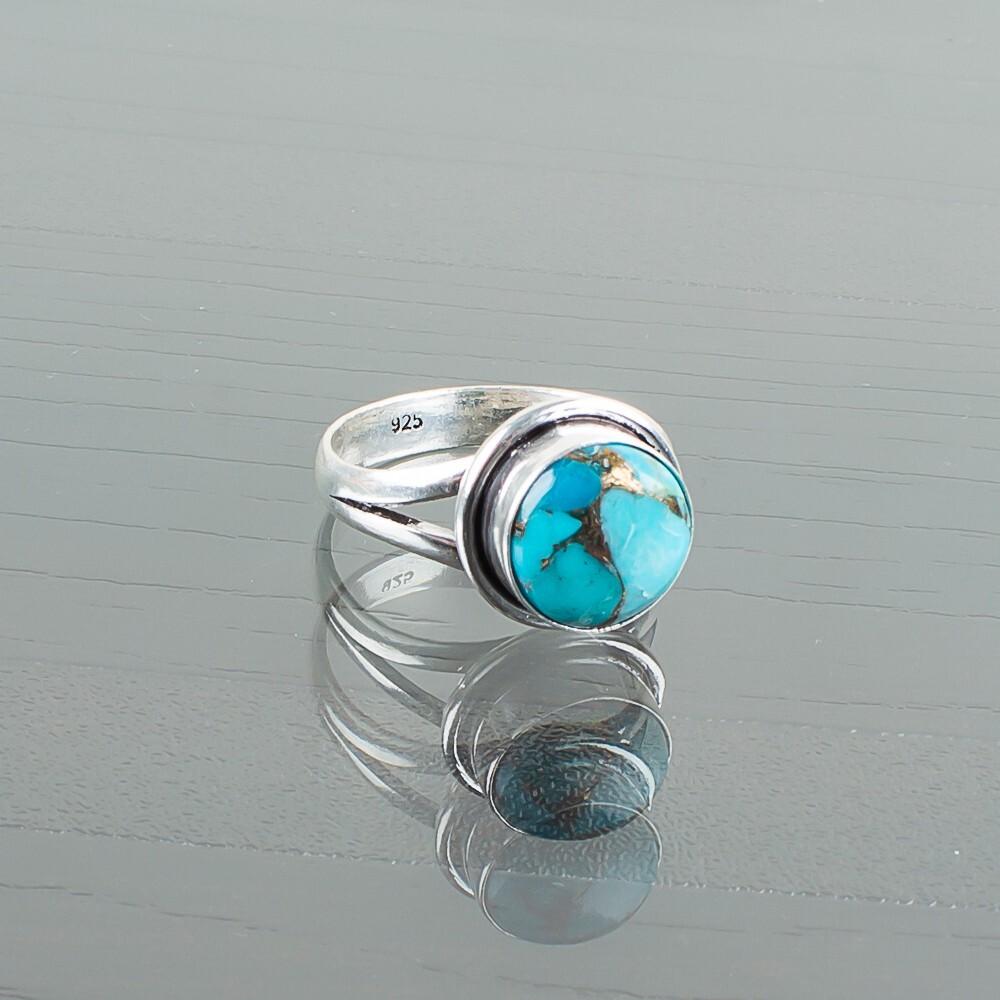 Natural Blue Copper Turquoise Gemstone Handmade 925 Sterling Silver Jewelry Ring RR-11-37