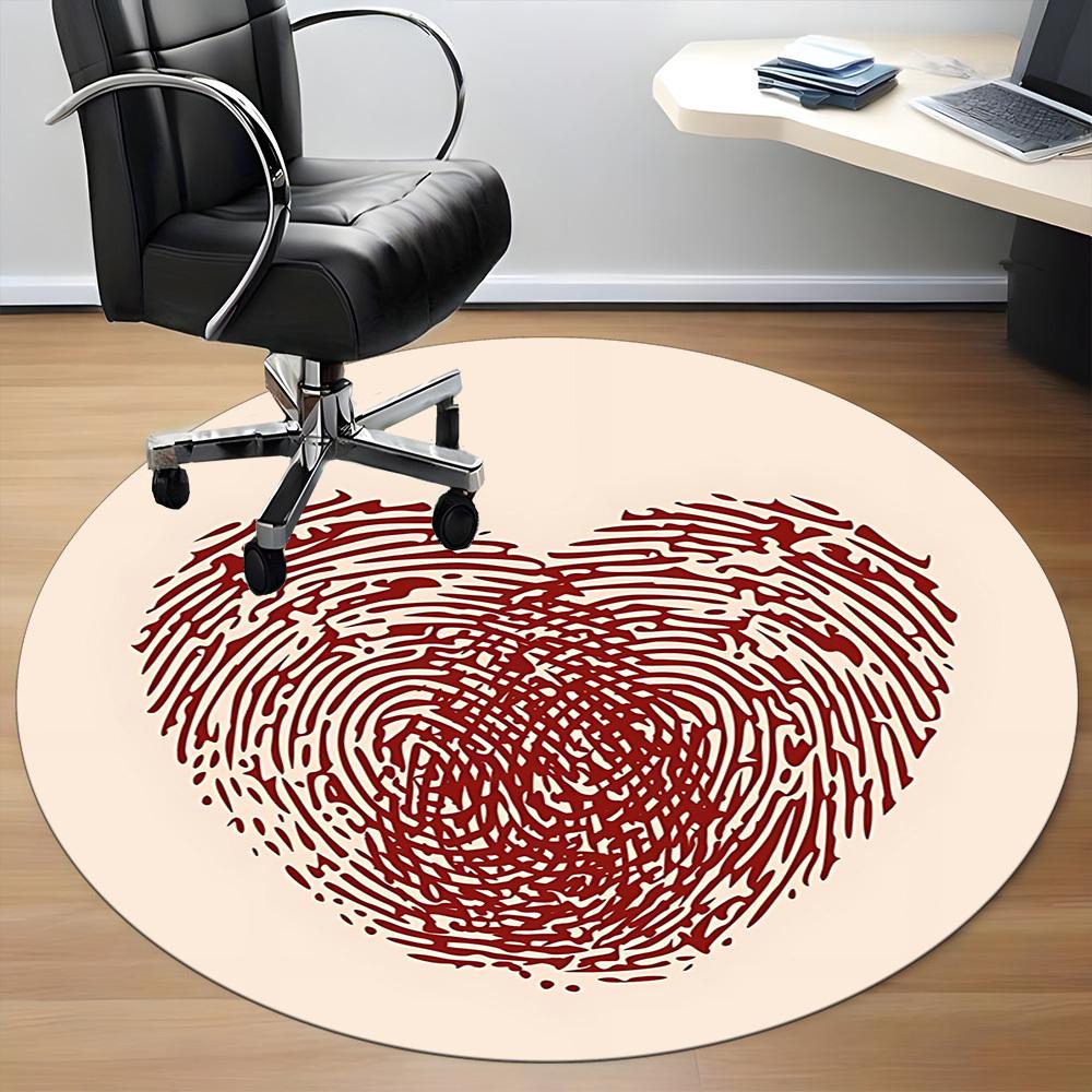1pc Heartprint Fingerprint Office Round Area Rug, Mat Suitable For Office, Under Office Chairs Bedroom Living Room Home Decor, Room Deco