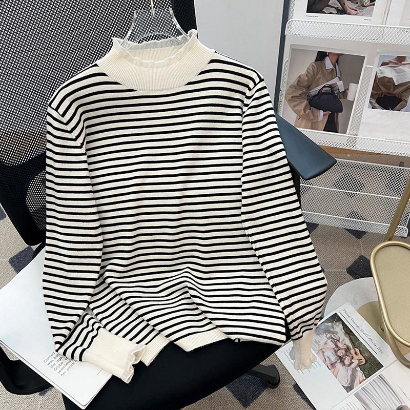 Модные облегающие свитера с высоким воротником и половинной длиной для женщин, осень-зима, полосатые, с длинным рукавом, вязаные топы, женские теплые джемперы 24873