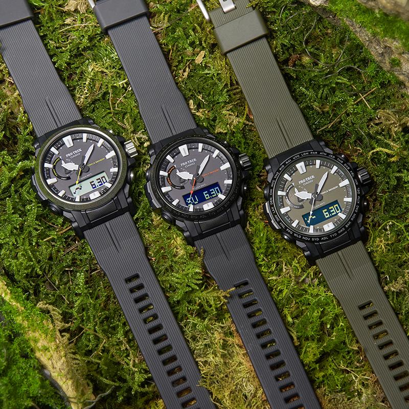 Casio Серия PRO TREK-Дисковый двойной дисплей Классический Наручный Питание от солнечной энергии Альпинизм Светящийся Многофункциональный Солнечный механизм Ремешок из смолы Японский PRW-61-1APR