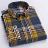 New Male Men Plaid Shirts 100% Cotton Brushed Fabric Long Sleeve Classical Checked Design Striped Business Casual with Pocket Regular Fit