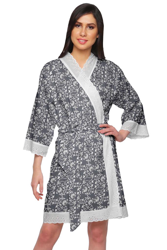 Moomaya Хлопковый набивной халат для женщин Кимоно Готовимся к подружке невестыКружева