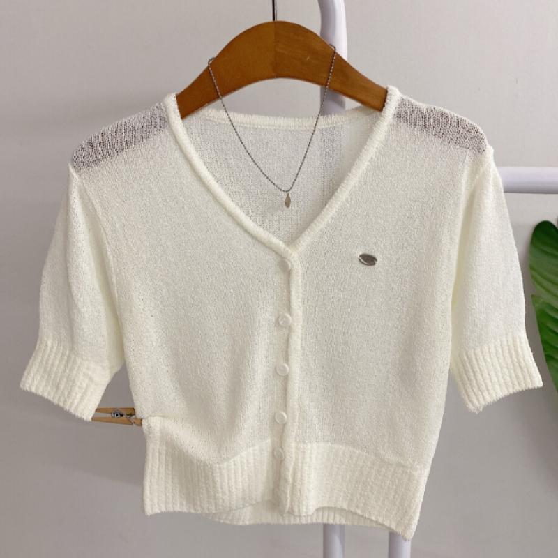Honey J V Neck Short sleeVe Cardigan With silVer Decoration  5color 