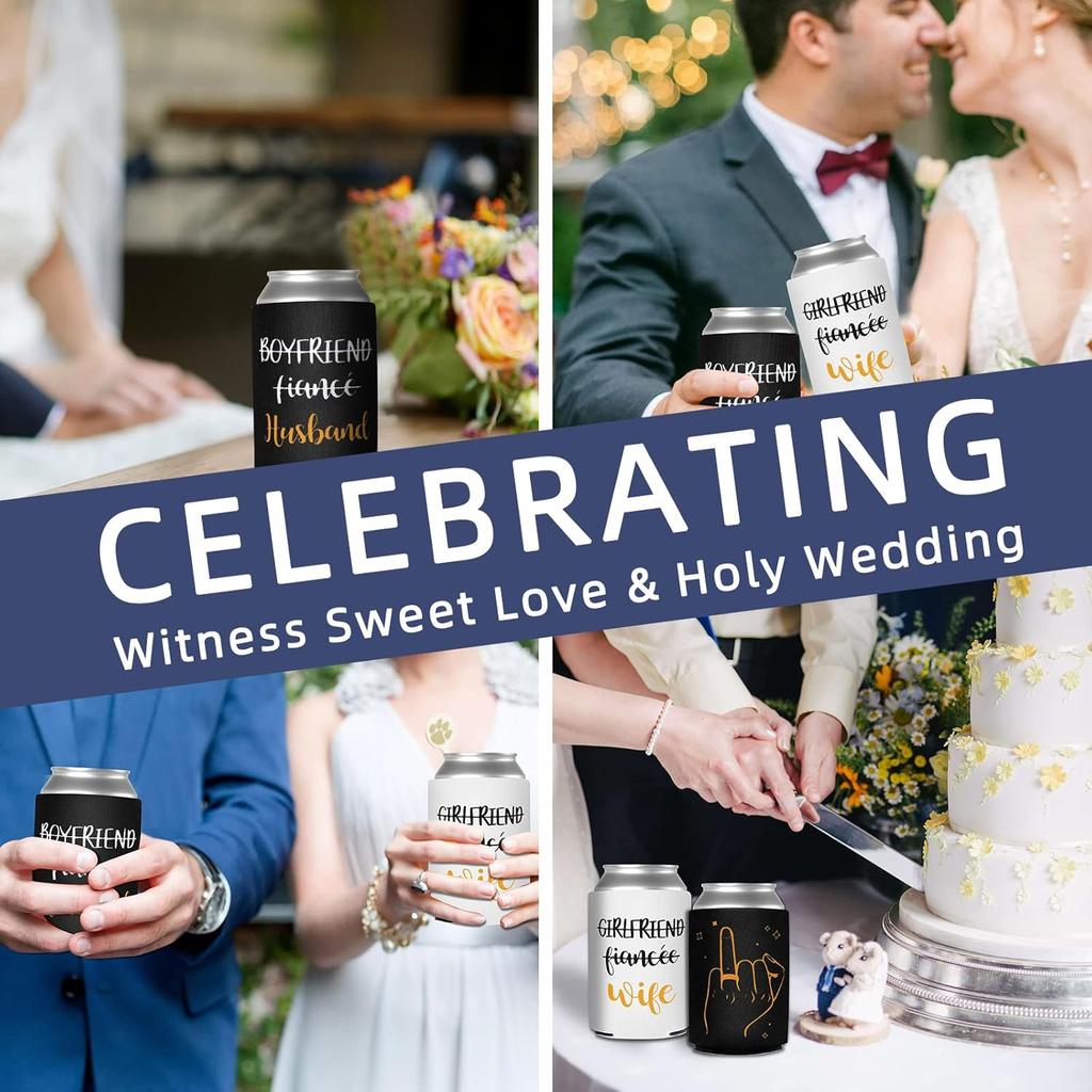Wedding Can Cooler Sets, Personalized Wedding Gifts for Couples, Husband and Wife, Bottles and Cans Collapsible Sleeve, Neoprene Insulator Can