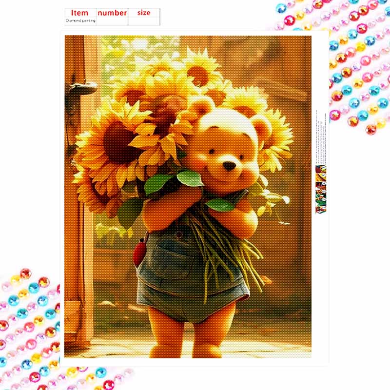 Disney Diamond Art Painting Kit – Winnie the Pooh Sunflowers Sparkling Craft, Home Wall Decor, Handmade Gift