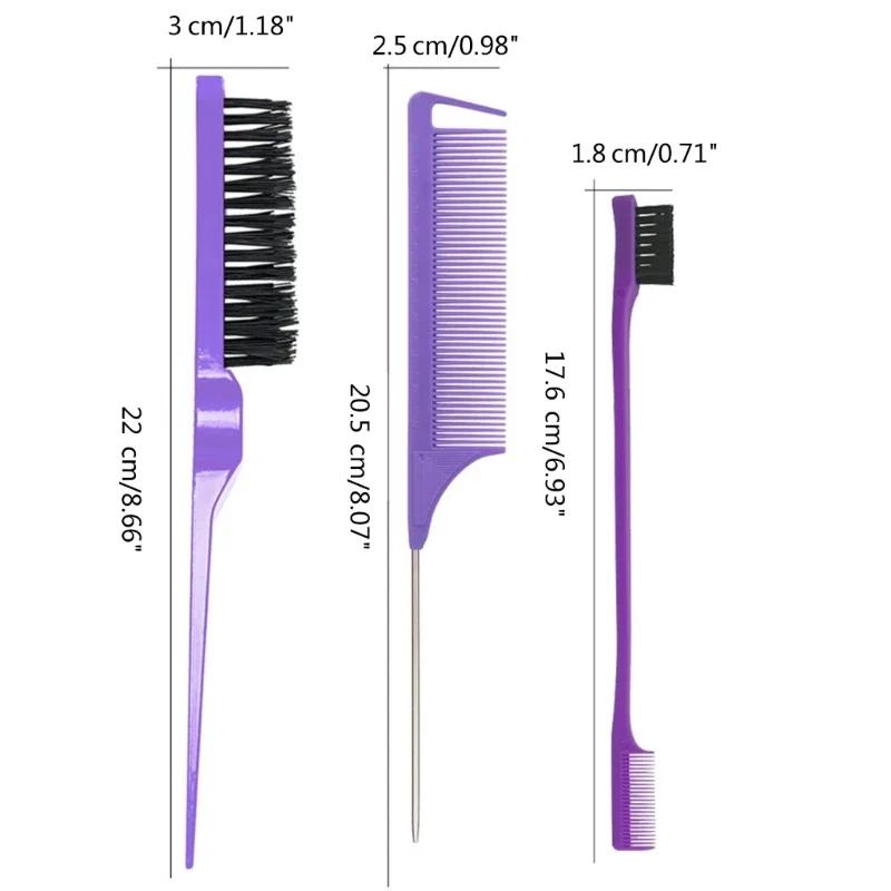 3pcs/set Hair Styling Comb Combination Fluffy Hair Brush Steel Needle Tip Tail Comb Double Headed Eyebrow Brushes Edge Brush