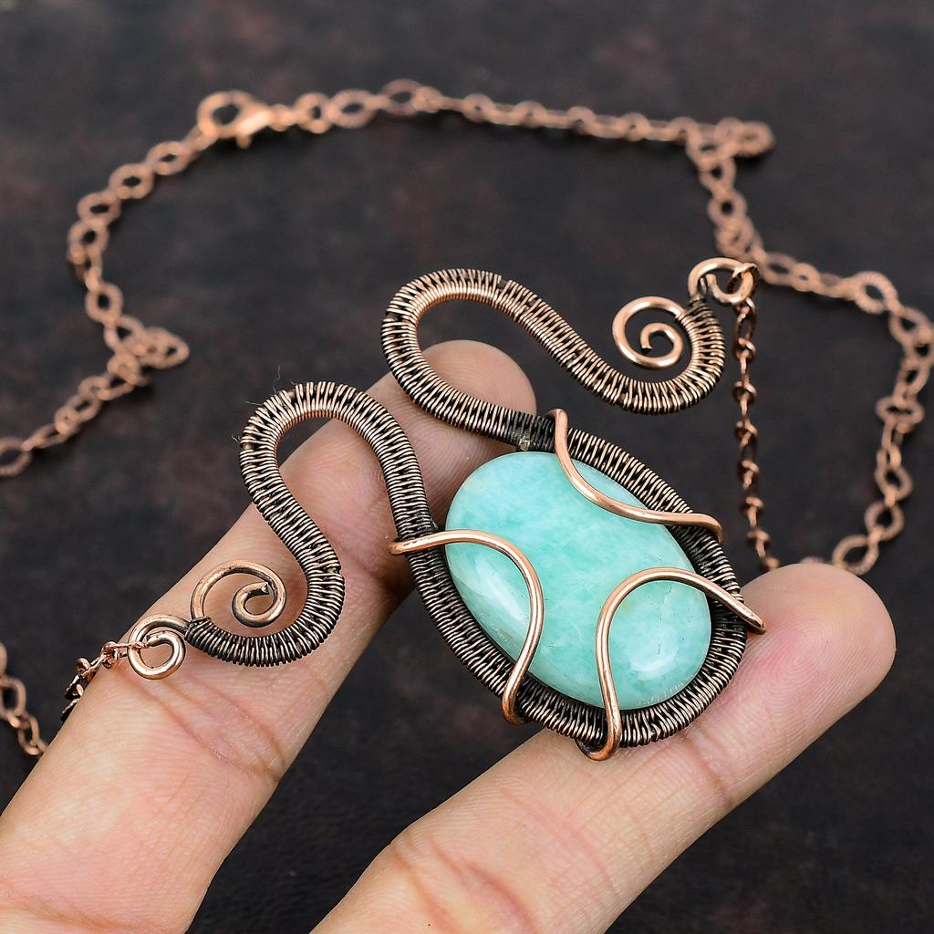 Amazonite Necklace Copper Wire Wrapped Jewelry Adjustable Necklace Gemstone Jewelry Copper Necklace Handmade Wire Wrap Necklace Gift For Mom