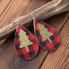 Dual-Layer Glitter Plaid & Hollow Christmas Tree Leather Earrings