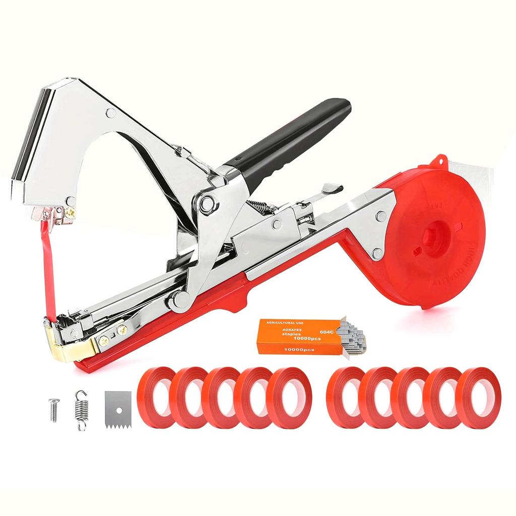 1 Set Plant Tying Machine For Grapes, With 10 Rolls Tapes, Staples, Raspberries, Tomatoes, Vining Vegetables And Flower Planting