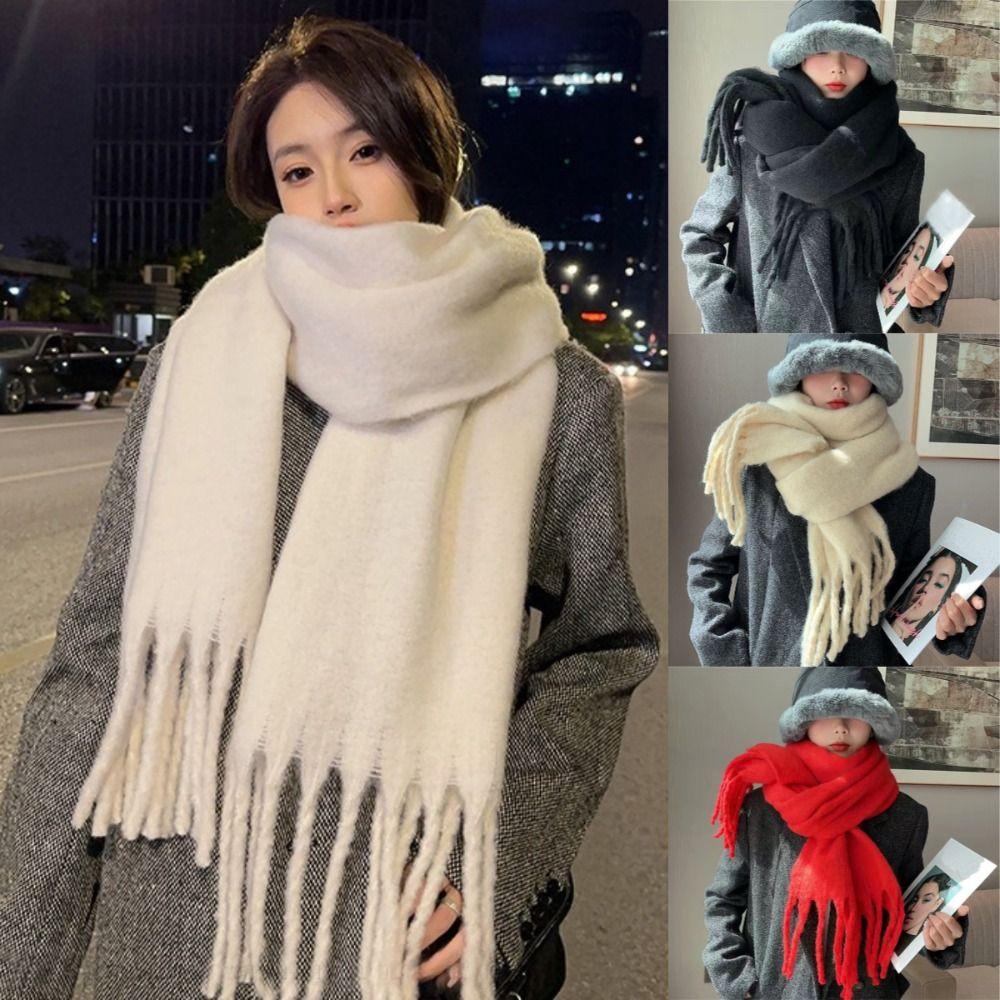 Solid Color Winter Cashmere Scarf Warm Fringed Shawls Wrap Long Tassel Scarves Girls