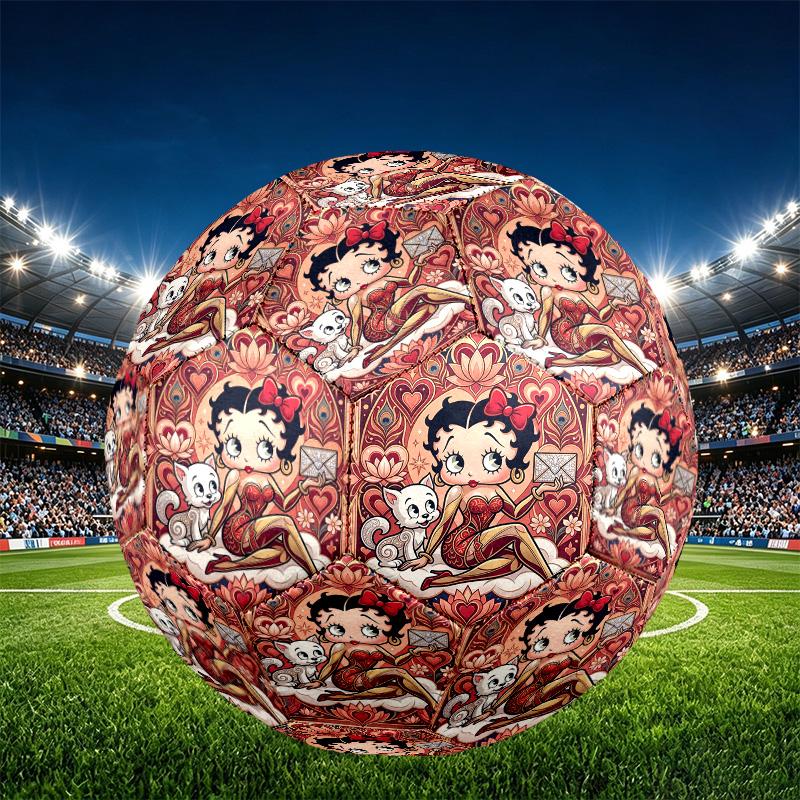 Betty Boop Print Size 5 Soccer Ball, PU Wear Resistant Football for Match Training and Daily Practice, Birthday Gift for Soccer Fans