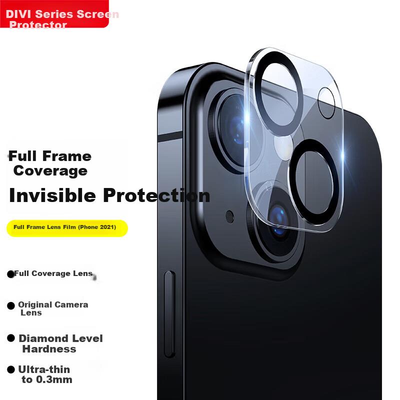 DIVI DIVI [2-Pack] Lens Protector for IPhone 13, Integrated Camera Protection Film, Wear-Resistant, Scratch-Proof, Anti-Glare Screen Protector