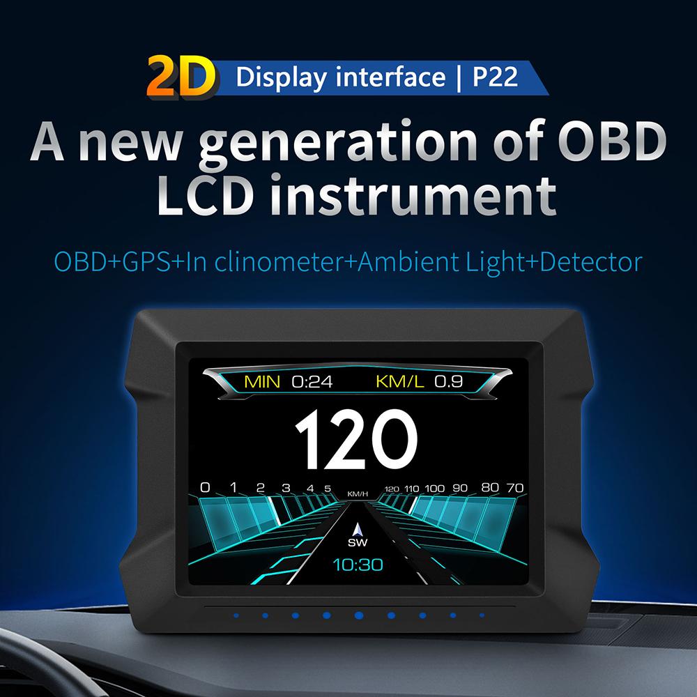 P22 GPS Smart Head-up Display HD OBD LCD Instrument Slope Meter Car HUD Fault Code Clearing