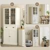 Sideboard Kitchen Storage Unit Kitchen Cabinet 4 Doors Including 2 Glass Doors and 1 Drawer Height 182.5 cm with Adjustable Shelves - Beige