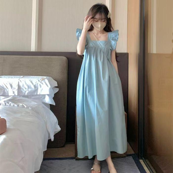 Sweet age-reducing backless strap bow flying sleeve dress summer new meat-covering and thin a-word long skirt