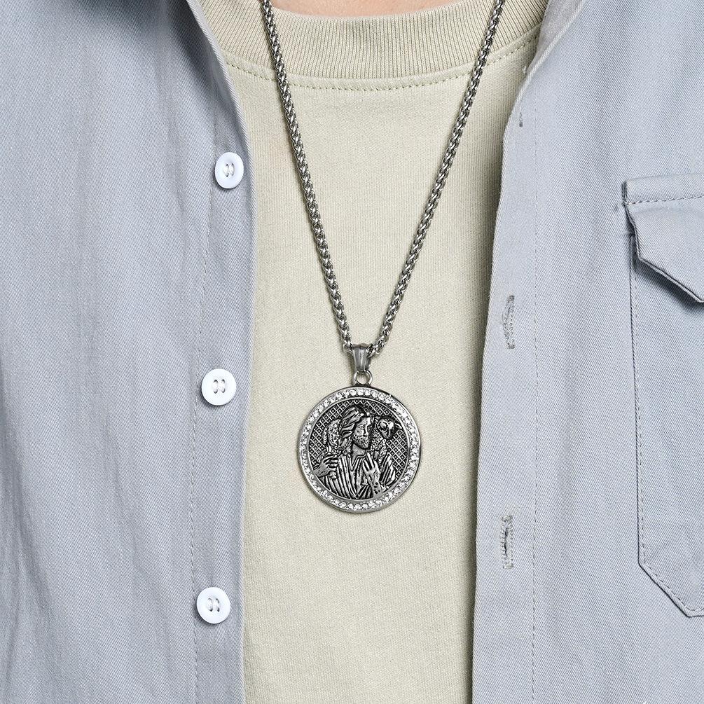 Good Shepherd Titanium Steel Necklace European and American Retro Relief Jewelry Men's Niche Personality Classical Culture Stainless Steel Pendant