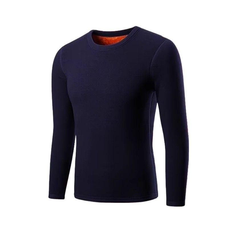 Мужская футболка с длинным рукавом в корейском стиле, на флисовой подкладке, приталенного кроя - однотонная, больших размеров, теплая, для молодежи и пожилых