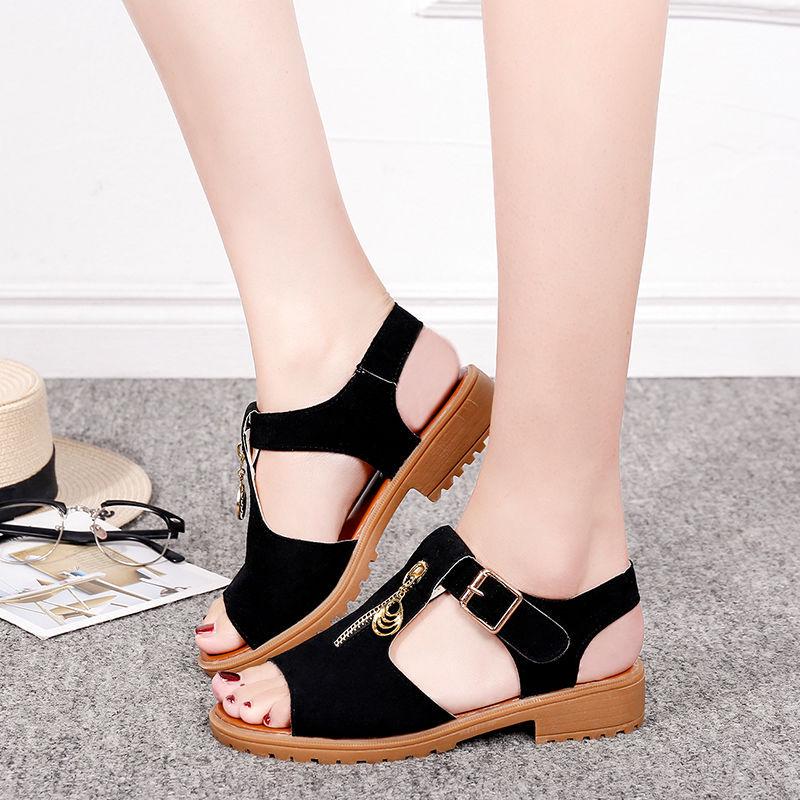2025 Women's Chunky Heel Summer Sandals: Open Toe, Thick Bottom, Korean Style, Zipper Closure