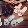 Elegant Korean Silk Bow Slippers - Handmade Satin Flats for Women