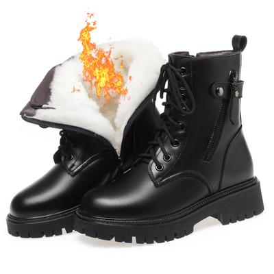 Женские женские ботильоны из натуральной кожи, шерстяные зимние ботинки на платформе, осенне-зимняя теплая обувь с плюшевым мехом, размер на шнуровке 35-43