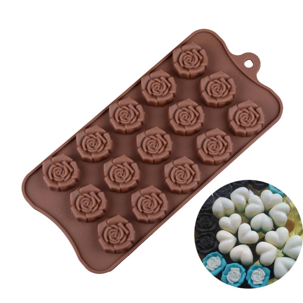 15-grid Silicone Chocolate Mold Reusable Rose Flower Shape Molds Cake DIY Crafting Handmade Kitchen Baking Mould for Biscuits