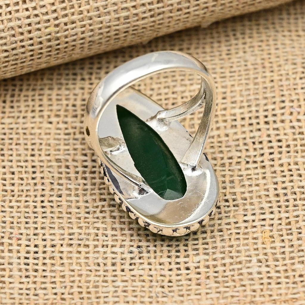 Ювелирное кольцо ручной работы с граненым зеленым ониксом из стерлингового серебра 925 пробы