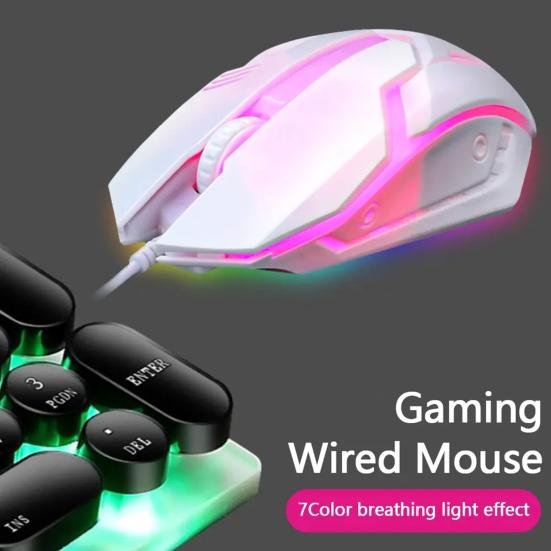USB Wired Gaming Mouse LED RGB Ergonomic 1200DPI 3 Buttons High Precision Mute Desktop Computer Office Optical Mouse PC Accessories