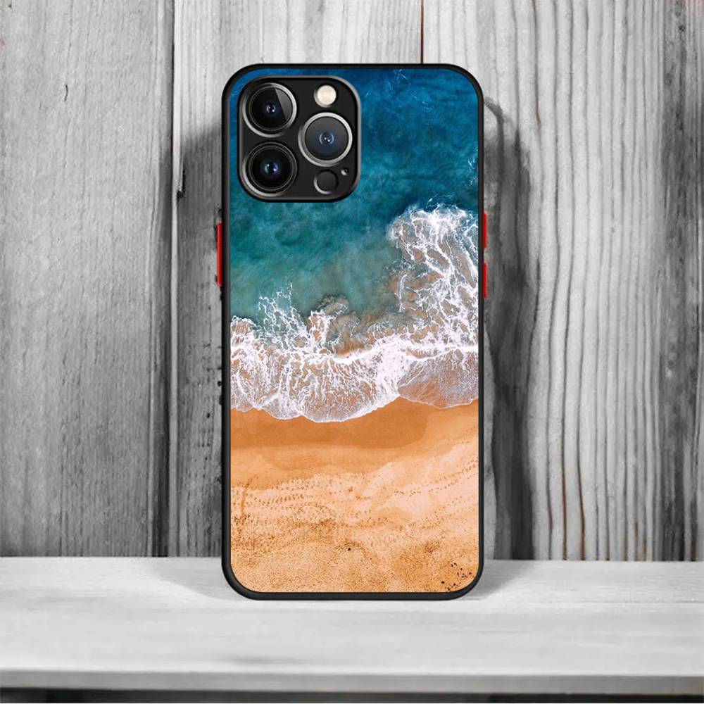 Морской синий Небесный пляж матовый Ударопрочный Для iPhone 16 15 11 12 13 14 Pro Max X XSMAX Mini Чехол для телефона