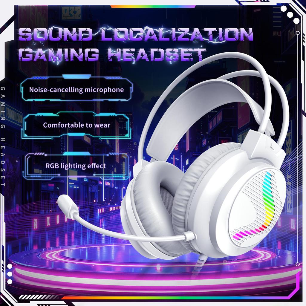 Игровая гарнитура с подсветкой RGB, 50-мм динамик, 360° гибкий микрофон с шумоподавлением, 3,5 мм USB, игровые наушники для ПК PS4 Xbox One