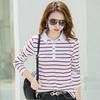 Женская футболка Весна и Осень Новая Модная Футболка С Длинным Рукавом Полосатый Топ Отложной Воротник Базовая Рубашка Хлопок Водолазка Топ