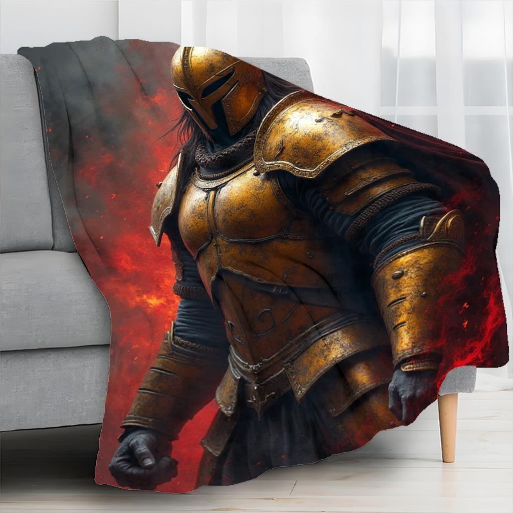 Mythical Warrior Flame Pattern Flannel printed blanket suitable for all seasons suitable for living room office sofa and travel
