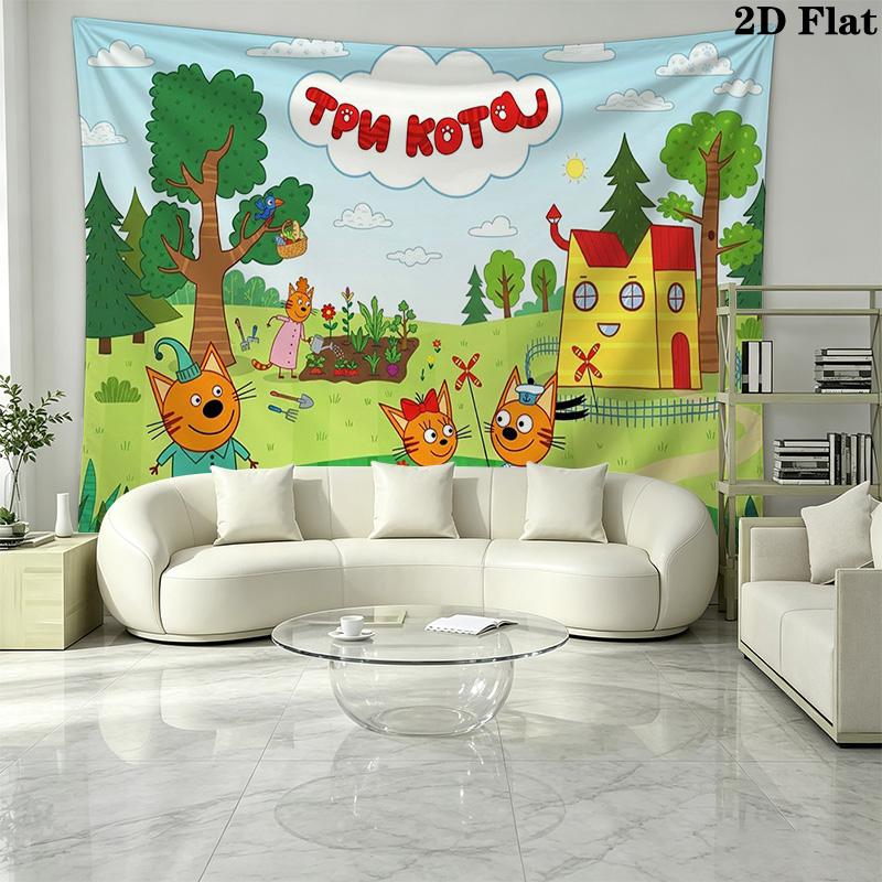 Cartoon Kid-E-Cats Wall Tapestry Aesthetic Wall Hanging Printed Fabric Blanket Decorative Tapestries for Bedroom Living Room Home Decor