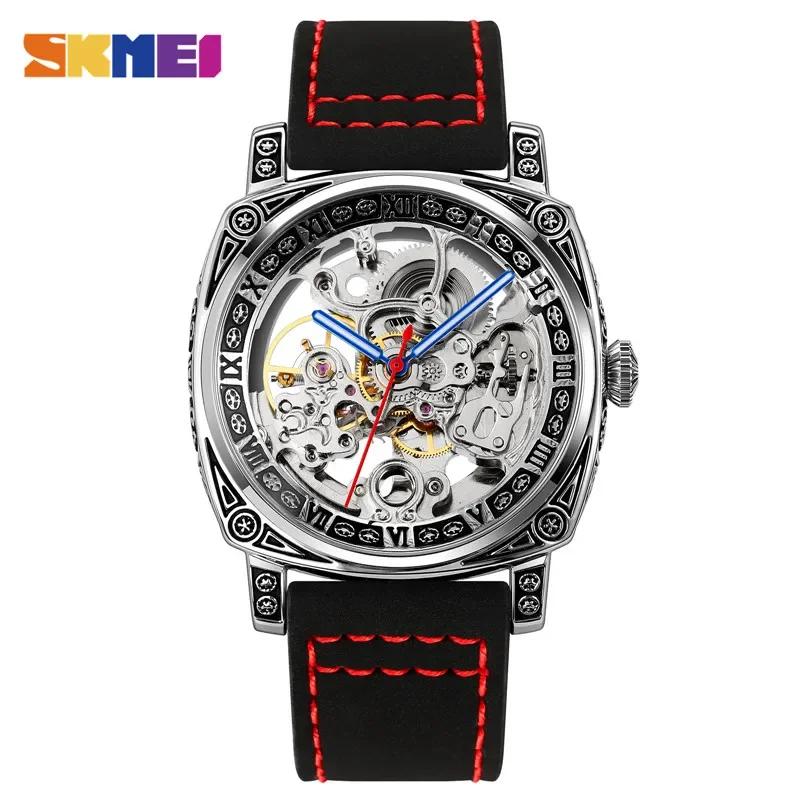 SKMEI New Fully Automatic Mechanical Watch Stainless Steel Mesh Belt Waterproof Gear Mechanical Men's Watch reloj hombre