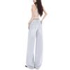 Morandi gray narrow version straight pants jeans women's summer thin high waist elastic thin legs straight pants women