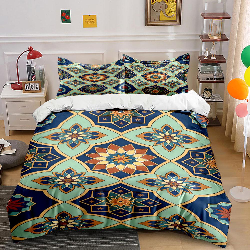 Geometric floral mandala design. Bedding sets Duvet cover sets Duvet covers Pillowcases(1 * Duvet Cover 2 * Pillowcases, without duvet insert)