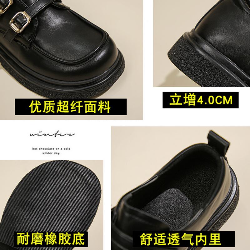 Лоферы женские черные французские туфли на платформе одинарные британские универсальные маленькие кожаные туфли с одной педалью