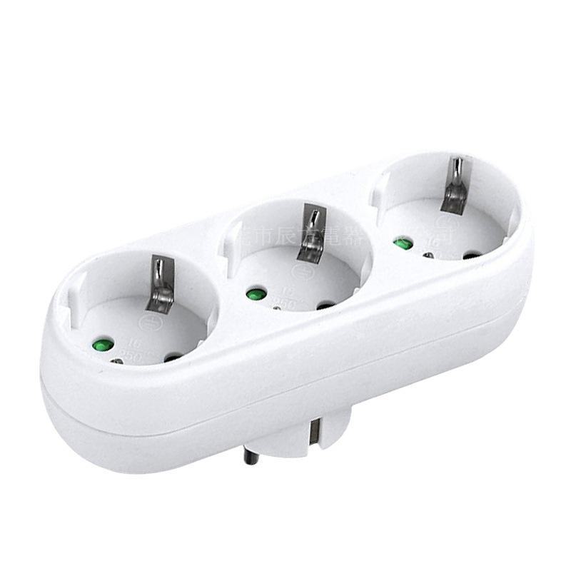 European/German Power Conversion Plug: 1-to-3 Socket Adapter
