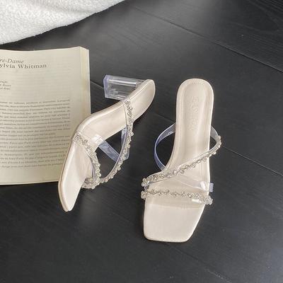 Популярные неглубокие шлепанцы с открытым носком, на высоком каблуке, с квадратным носком, нескользящие, модный нишевый дизайн, крутые шлепанцы, осенние новые модели 2025 года